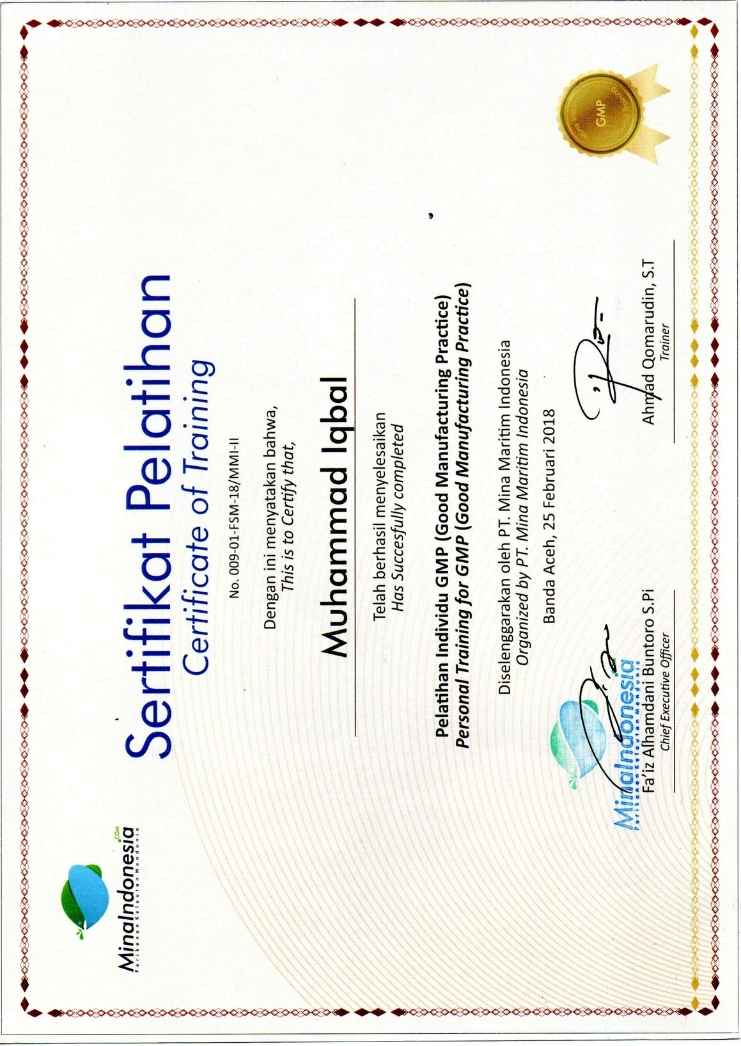GMP Training Certificate - Muhammad Iqbal